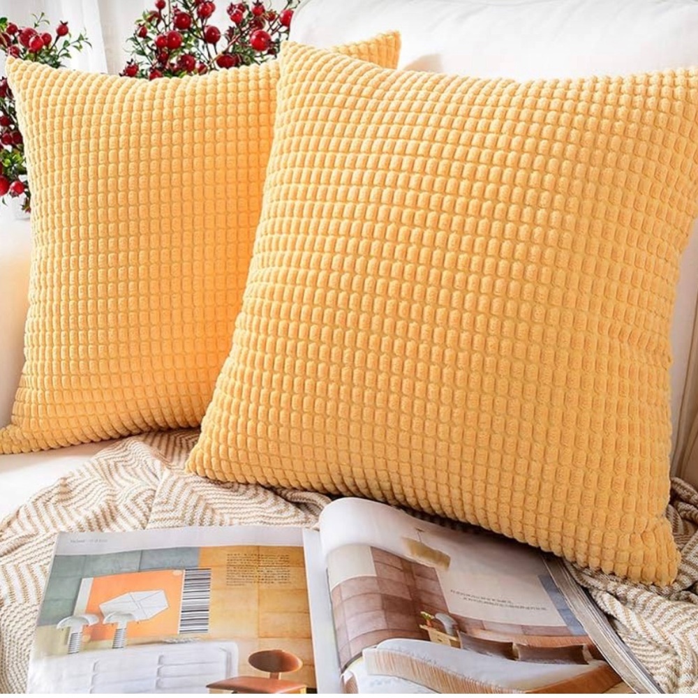 MERNETTE Pack of 2, Corduroy Soft Decorative Square Throw Pillow Cover
